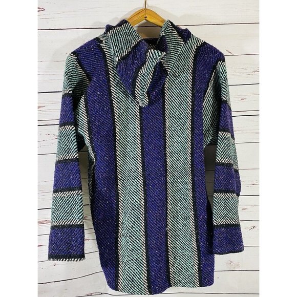 S Focus Chunky Mexican Southwest Poncho Hippie Festival Hoodie Drug Rug Size XL - Picture 2 of 10